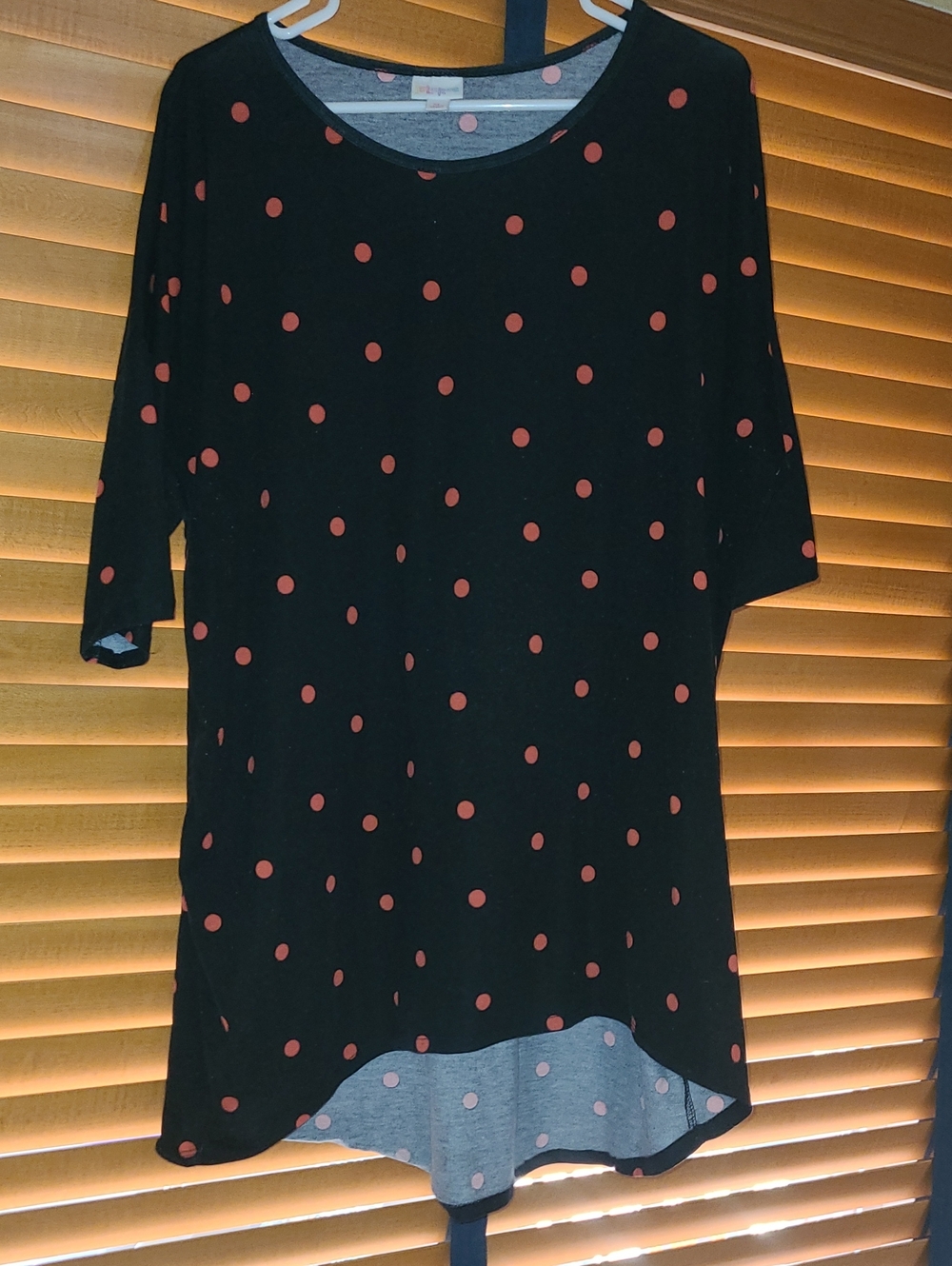 LuLaRoe Black Tunic with Coral Dot Print